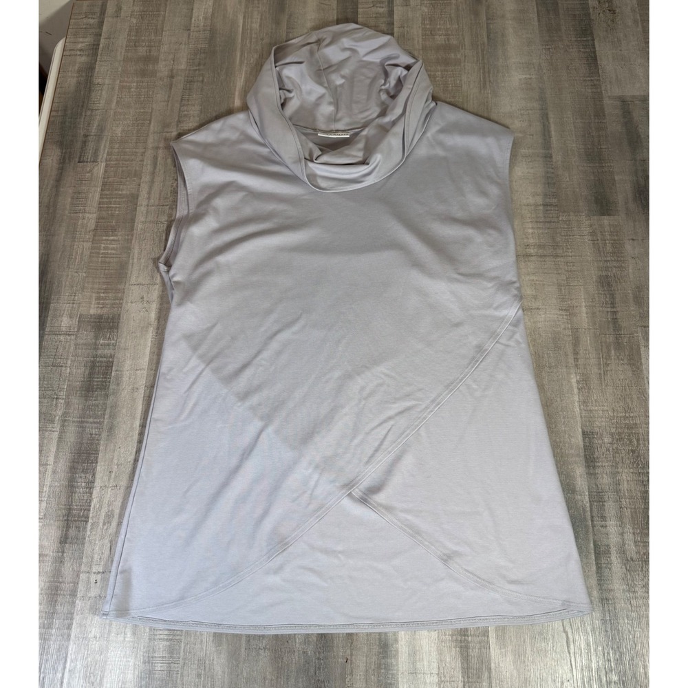 Bryn Walker Grey Hooded Cowl Neck Sleeveless Tunic Top XL Crossover Hem